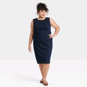 NWT Dark Wash Denim Bodycon Sleeveless Midi Dress Size 24